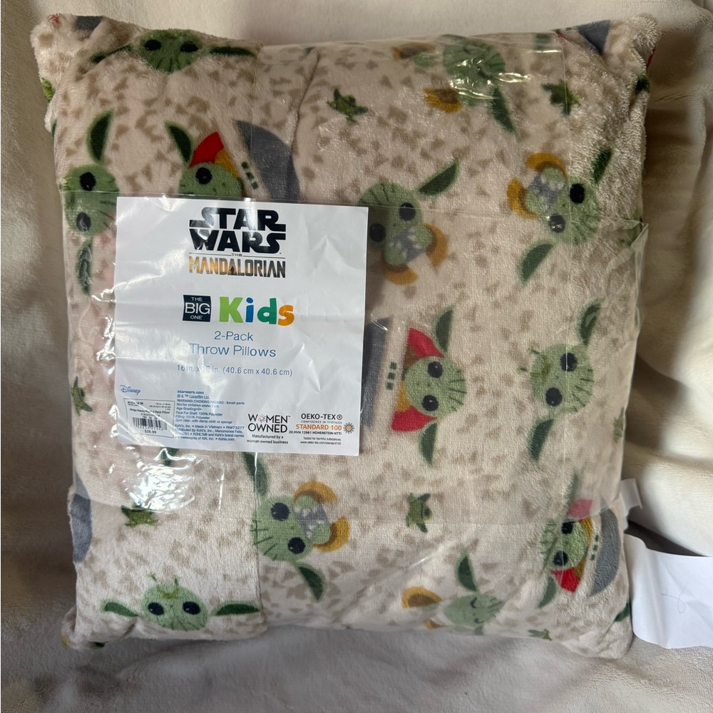 The big one kids Disney Star Wars mandalorian throw pillows